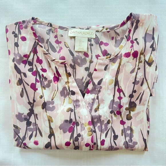 Cynthia Rowley Button Popover 3/4 Sleeve Floral Print Top Blouse SZ L - Picture 10 of 10